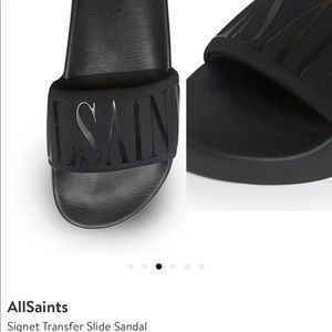 All saints black suede slide sandal